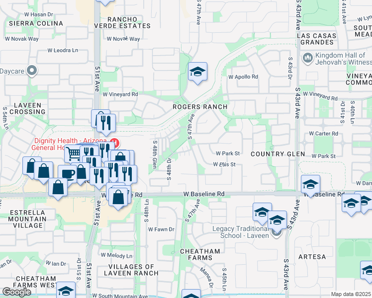 map of restaurants, bars, coffee shops, grocery stores, and more near 4742 West Fremont Road in Phoenix