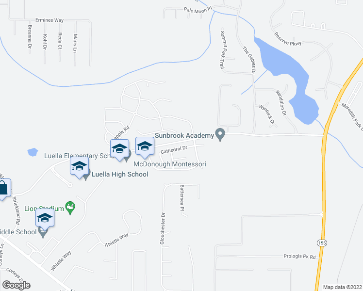 map of restaurants, bars, coffee shops, grocery stores, and more near 481 Cathedral Drive in McDonough
