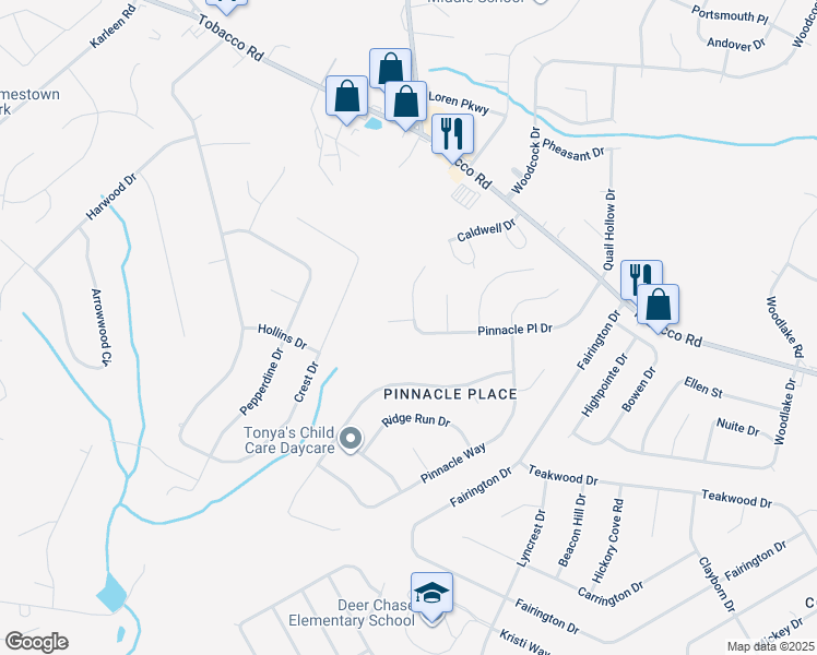 map of restaurants, bars, coffee shops, grocery stores, and more near 3760 Pinnacle Place Drive in Hephzibah
