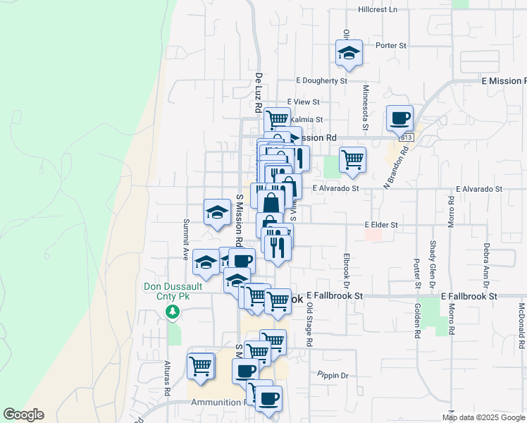 map of restaurants, bars, coffee shops, grocery stores, and more near 214 South Pico Avenue in Fallbrook