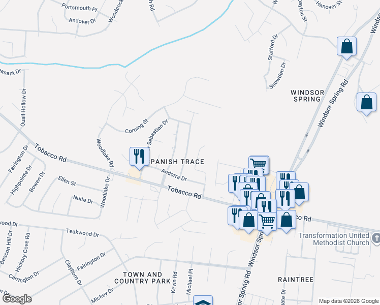 map of restaurants, bars, coffee shops, grocery stores, and more near 3626 Pamplona Drive in Hephzibah