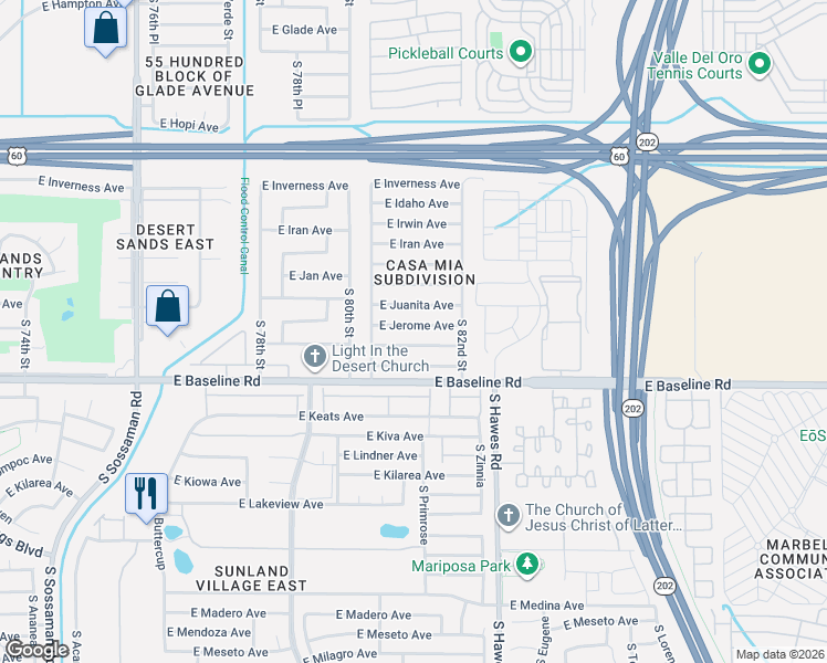 map of restaurants, bars, coffee shops, grocery stores, and more near 8043 East Jerome Avenue in Mesa