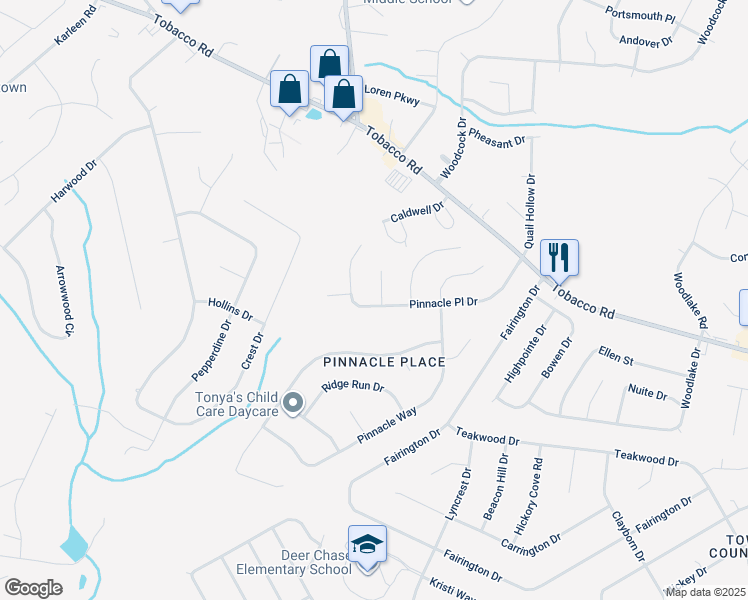 map of restaurants, bars, coffee shops, grocery stores, and more near 3739 Pinnacle Place Drive in Hephzibah