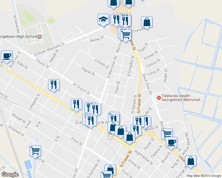 map of restaurants, bars, coffee shops, grocery stores, and more near 612 Rosemont Street in Georgetown
