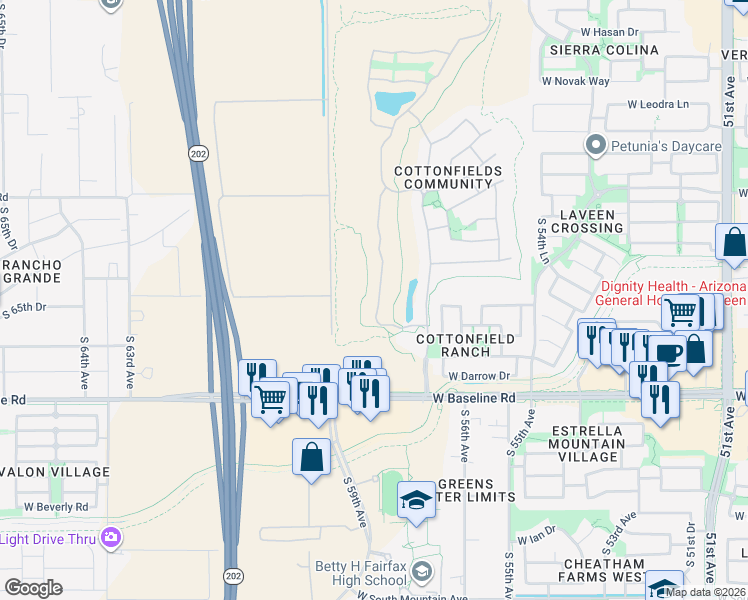 map of restaurants, bars, coffee shops, grocery stores, and more near 7214 South 58th Avenue in Phoenix