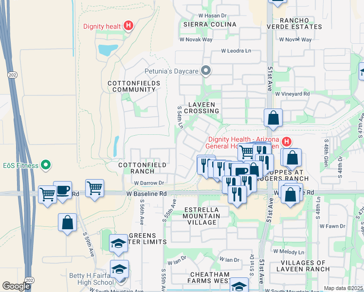 map of restaurants, bars, coffee shops, grocery stores, and more near 5435 West Minton Avenue in Phoenix