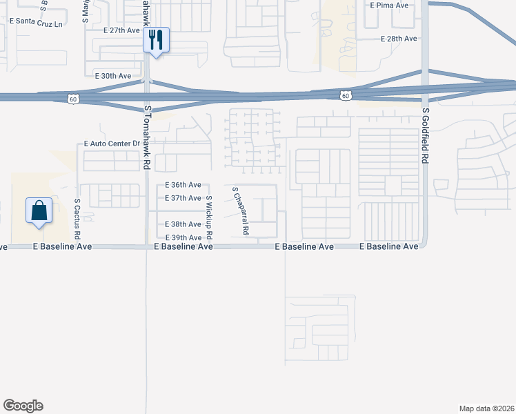 map of restaurants, bars, coffee shops, grocery stores, and more near 3768 South Bowman Road in Apache Junction