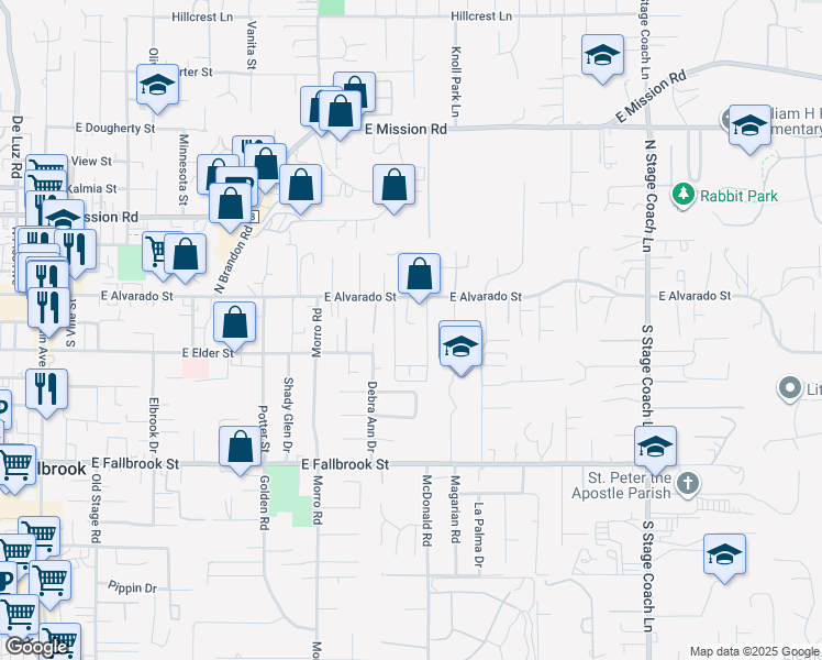 map of restaurants, bars, coffee shops, grocery stores, and more near 161 Gardenside Court in Fallbrook