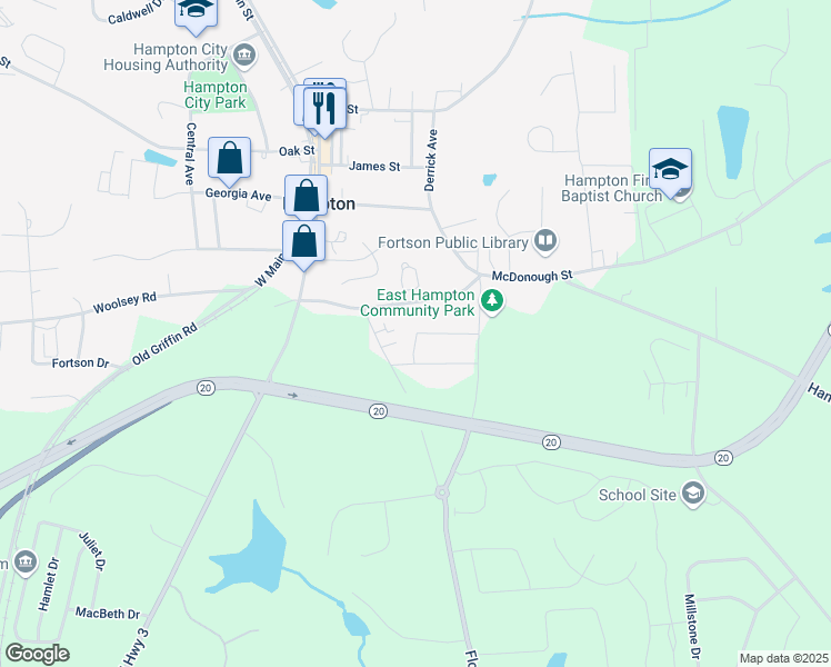 map of restaurants, bars, coffee shops, grocery stores, and more near 107 George Street in Hampton