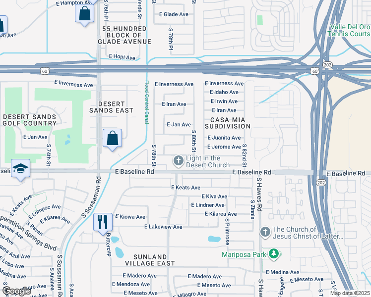 map of restaurants, bars, coffee shops, grocery stores, and more near 7921 East Jerome Avenue in Mesa