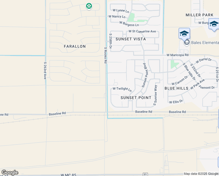 map of restaurants, bars, coffee shops, grocery stores, and more near 7232 South Sunset Way in Buckeye