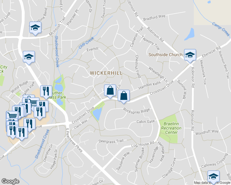 map of restaurants, bars, coffee shops, grocery stores, and more near 114 Treillage Lane in Peachtree City