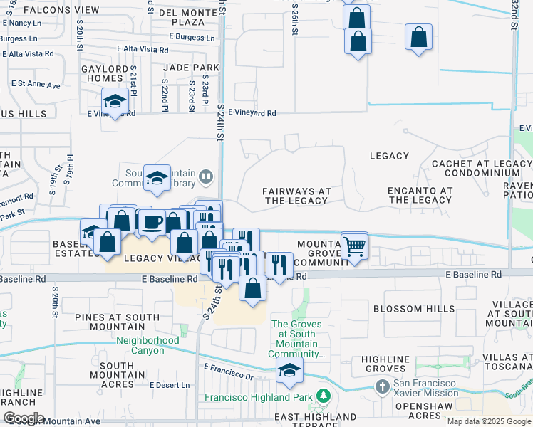 map of restaurants, bars, coffee shops, grocery stores, and more near 2447 East Fremont Road in Phoenix