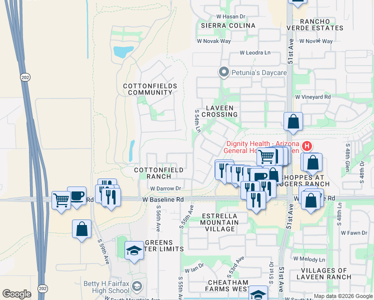 map of restaurants, bars, coffee shops, grocery stores, and more near 5512 West Minton Avenue in Laveen
