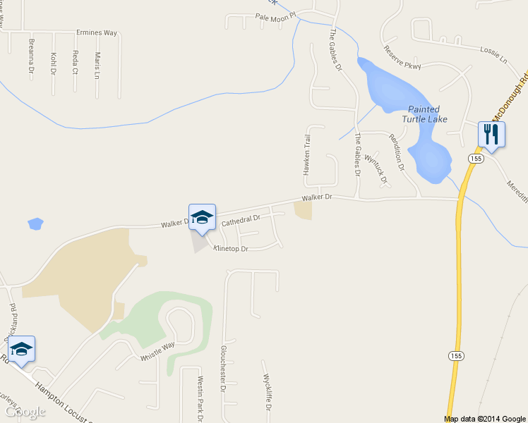 map of restaurants, bars, coffee shops, grocery stores, and more near 497 Cathedral Drive in McDonough
