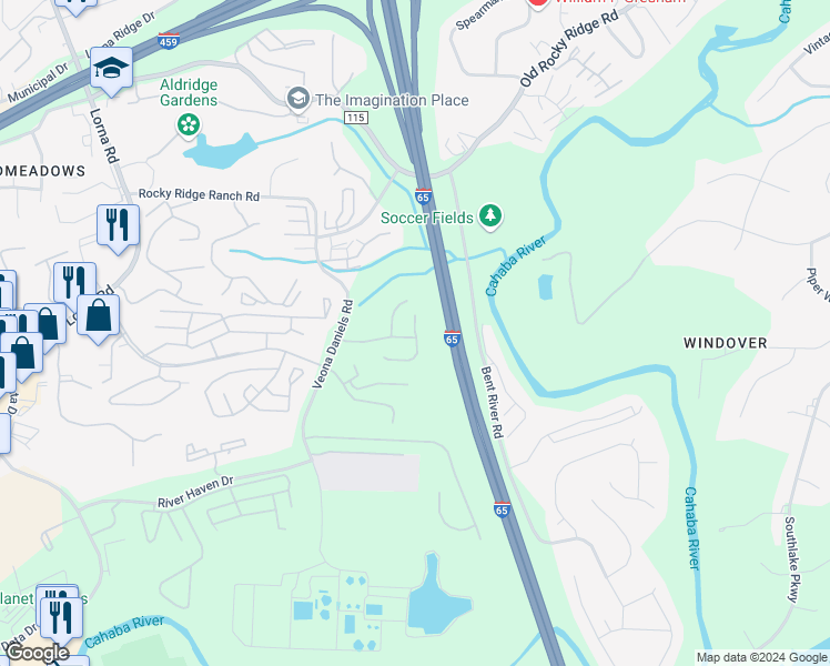 map of restaurants, bars, coffee shops, grocery stores, and more near 4244 Ashwood Cove in Birmingham