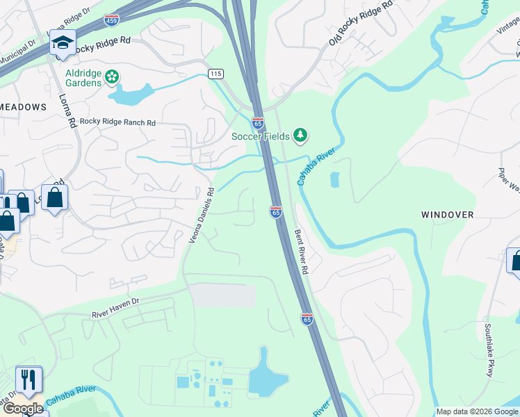 map of restaurants, bars, coffee shops, grocery stores, and more near 4244 Ashwood Cove in Birmingham