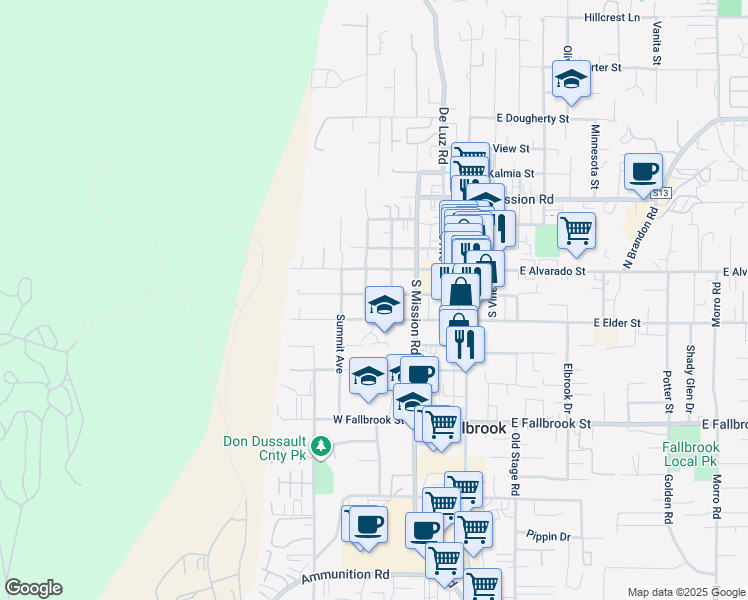 map of restaurants, bars, coffee shops, grocery stores, and more near 430 West Fig Street in Fallbrook
