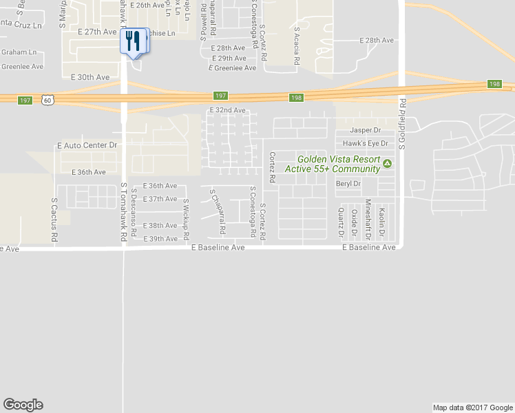 map of restaurants, bars, coffee shops, grocery stores, and more near 3759 South Conestoga Road in Apache Junction