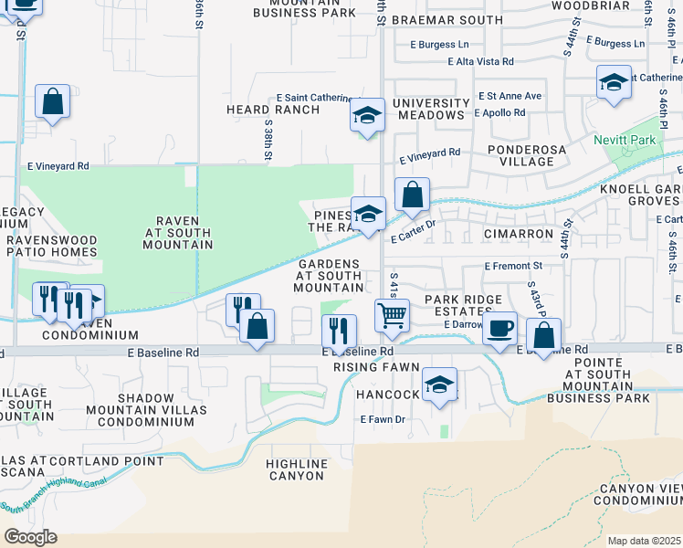map of restaurants, bars, coffee shops, grocery stores, and more near 3917 East Minton Street in Phoenix