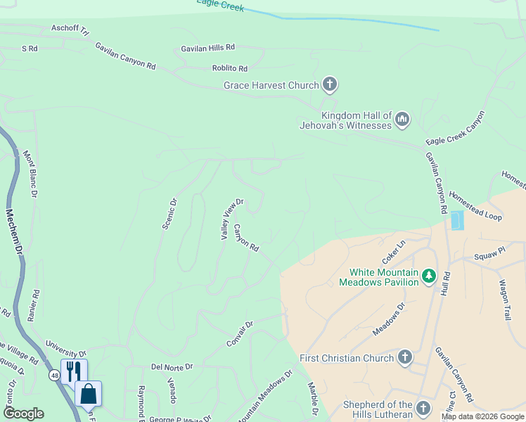 map of restaurants, bars, coffee shops, grocery stores, and more near 312 Valley View Drive in Ruidoso