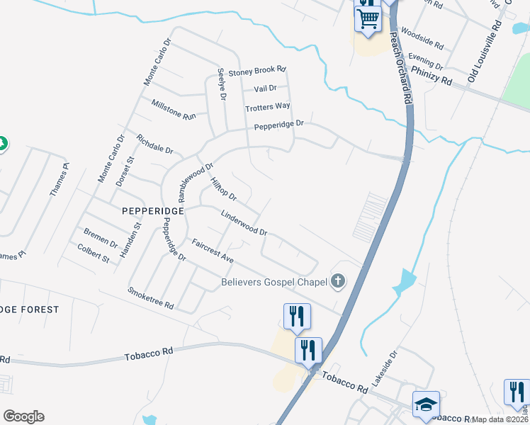 map of restaurants, bars, coffee shops, grocery stores, and more near 3708 Cardiff Street in Augusta