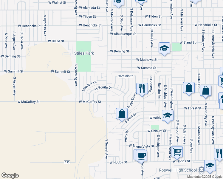 map of restaurants, bars, coffee shops, grocery stores, and more near 1202 West Bonita Drive in Roswell
