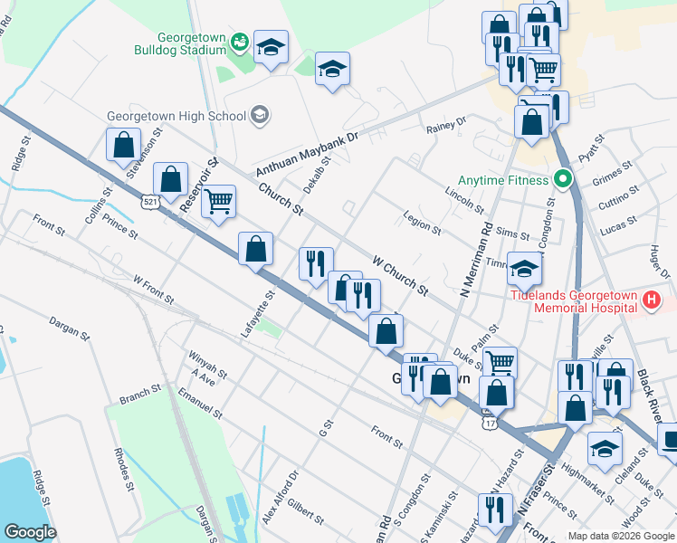 map of restaurants, bars, coffee shops, grocery stores, and more near 2110 Duke Street in Georgetown