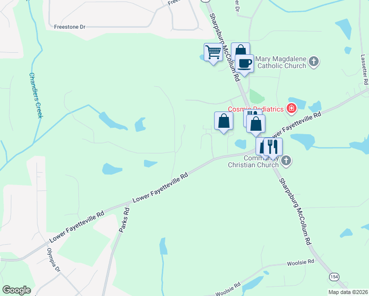 map of restaurants, bars, coffee shops, grocery stores, and more near 65 Ellis Road in Newnan