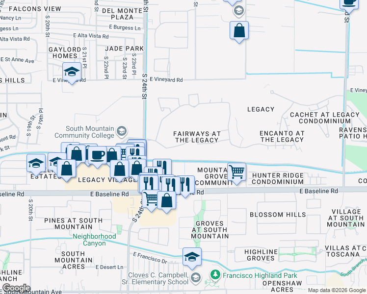 map of restaurants, bars, coffee shops, grocery stores, and more near 2507 East Fremont Road in Phoenix