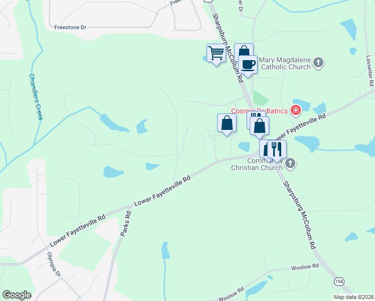map of restaurants, bars, coffee shops, grocery stores, and more near 65 Ellis Road in Newnan