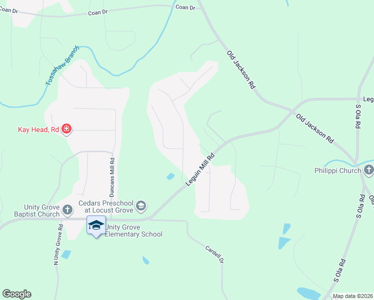 map of restaurants, bars, coffee shops, grocery stores, and more near 120 Caraway Road in Locust Grove