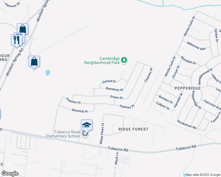 map of restaurants, bars, coffee shops, grocery stores, and more near 3720 Bansbury Place in Hephzibah