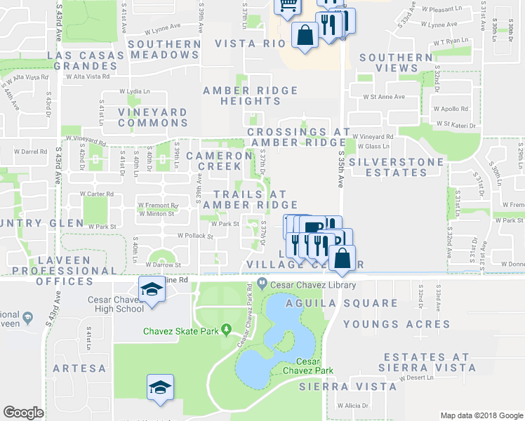 map of restaurants, bars, coffee shops, grocery stores, and more near 3708 West Fremont Road in Phoenix