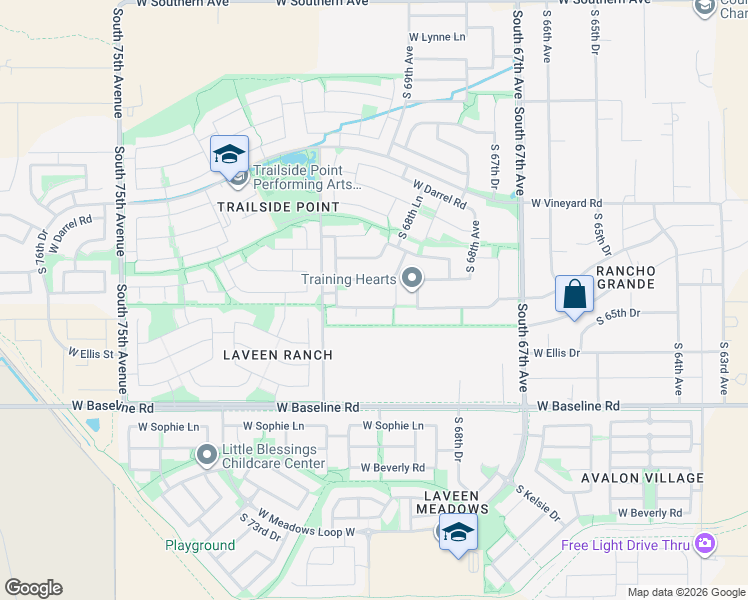 map of restaurants, bars, coffee shops, grocery stores, and more near 6920 West Fremont Road in Phoenix