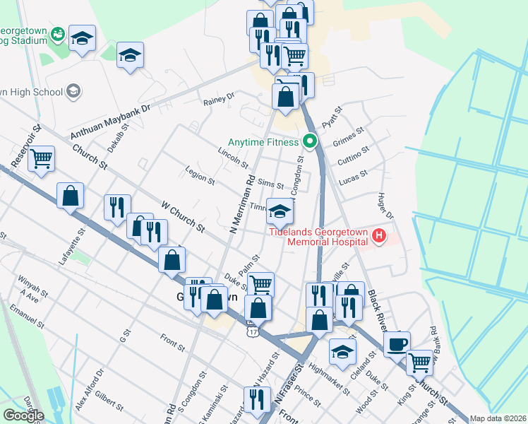 map of restaurants, bars, coffee shops, grocery stores, and more near 612 Rosemont Street in Georgetown