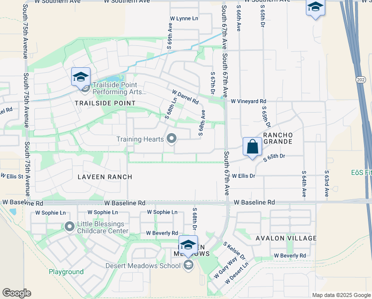 map of restaurants, bars, coffee shops, grocery stores, and more near 6828 West Fremont Road in Phoenix