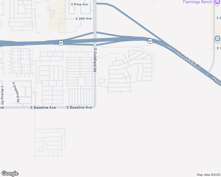 map of restaurants, bars, coffee shops, grocery stores, and more near 3301 South Goldfield Road in Apache Junction