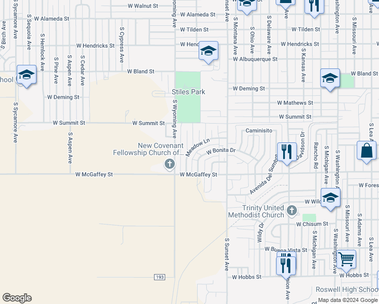 map of restaurants, bars, coffee shops, grocery stores, and more near 1001 Meadow Lane in Roswell
