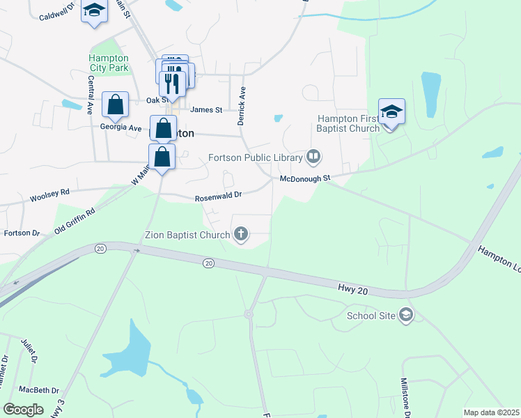 map of restaurants, bars, coffee shops, grocery stores, and more near 6 George Street in Hampton