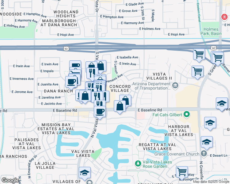 map of restaurants, bars, coffee shops, grocery stores, and more near 34 East Quail Vista Village Amnd in Mesa