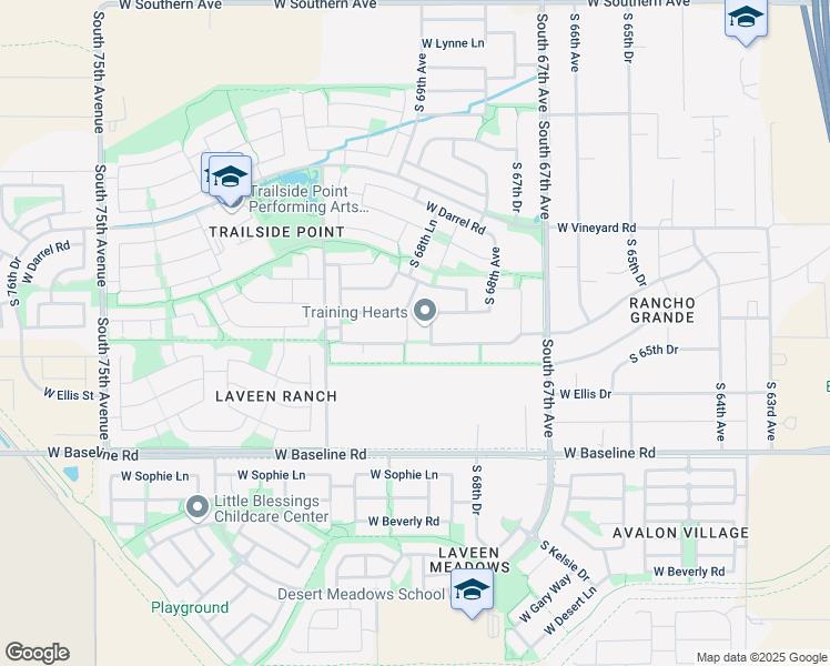 map of restaurants, bars, coffee shops, grocery stores, and more near 7144 South 68th Lane in Phoenix