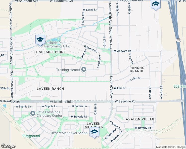 map of restaurants, bars, coffee shops, grocery stores, and more near 6828 West Fremont Road in Phoenix