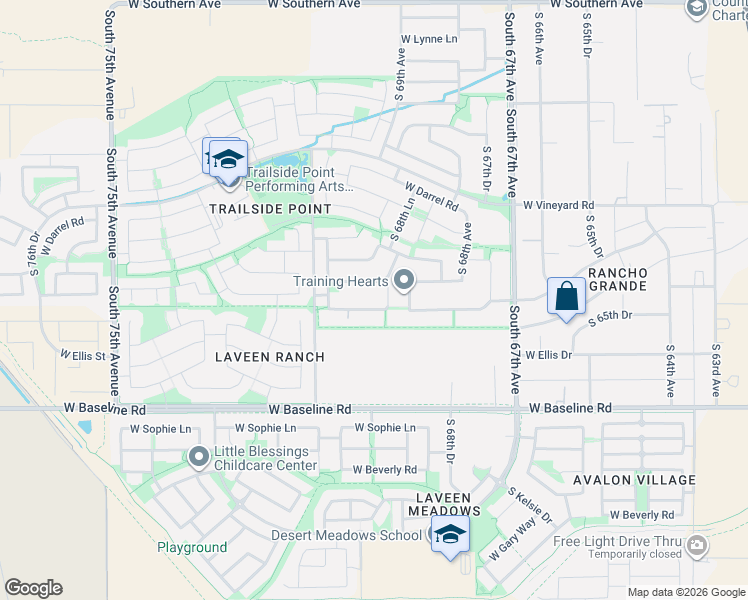 map of restaurants, bars, coffee shops, grocery stores, and more near 6920 West Fremont Road in Phoenix