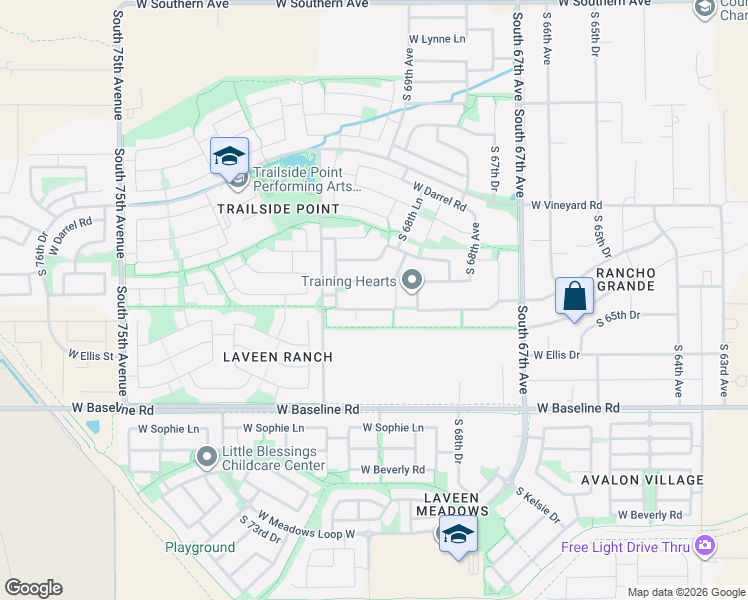 map of restaurants, bars, coffee shops, grocery stores, and more near 6920 West Fremont Road in Phoenix