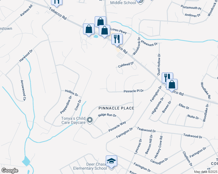 map of restaurants, bars, coffee shops, grocery stores, and more near 3760 Pinnacle Place Drive in Hephzibah