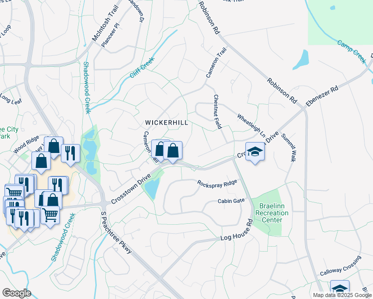 map of restaurants, bars, coffee shops, grocery stores, and more near 118 Treillage Lane in Peachtree City