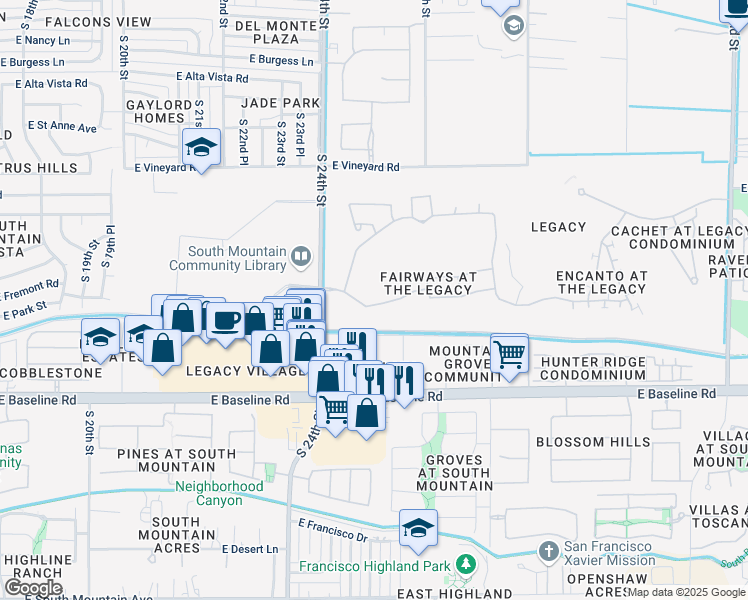 map of restaurants, bars, coffee shops, grocery stores, and more near 2438 East Fremont Road in Phoenix