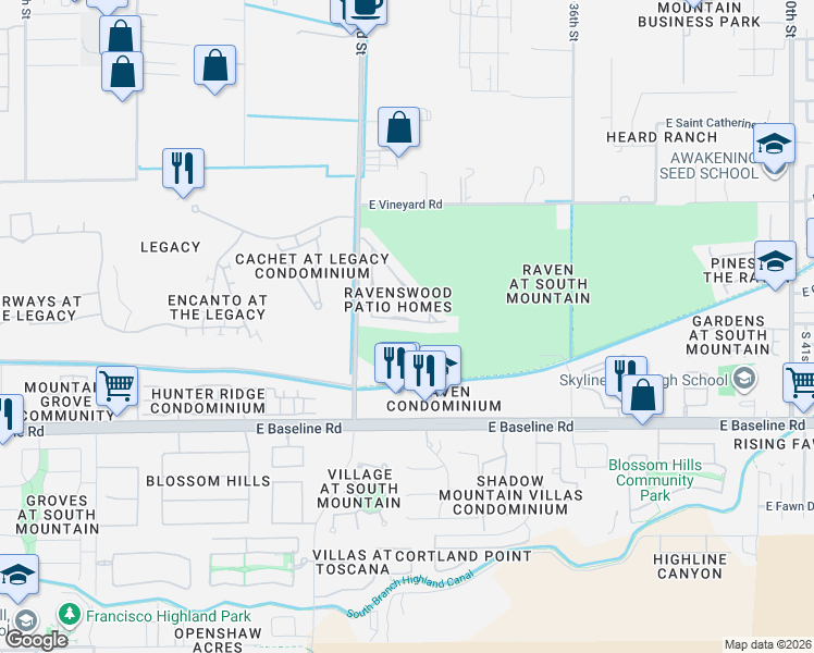 map of restaurants, bars, coffee shops, grocery stores, and more near 3243 East Fremont Road in Phoenix