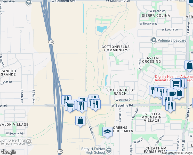 map of restaurants, bars, coffee shops, grocery stores, and more near 7214 South 58th Avenue in Phoenix
